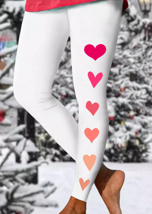 

Valentine Heart High Waist Skinny Leggings - White, SCM010713