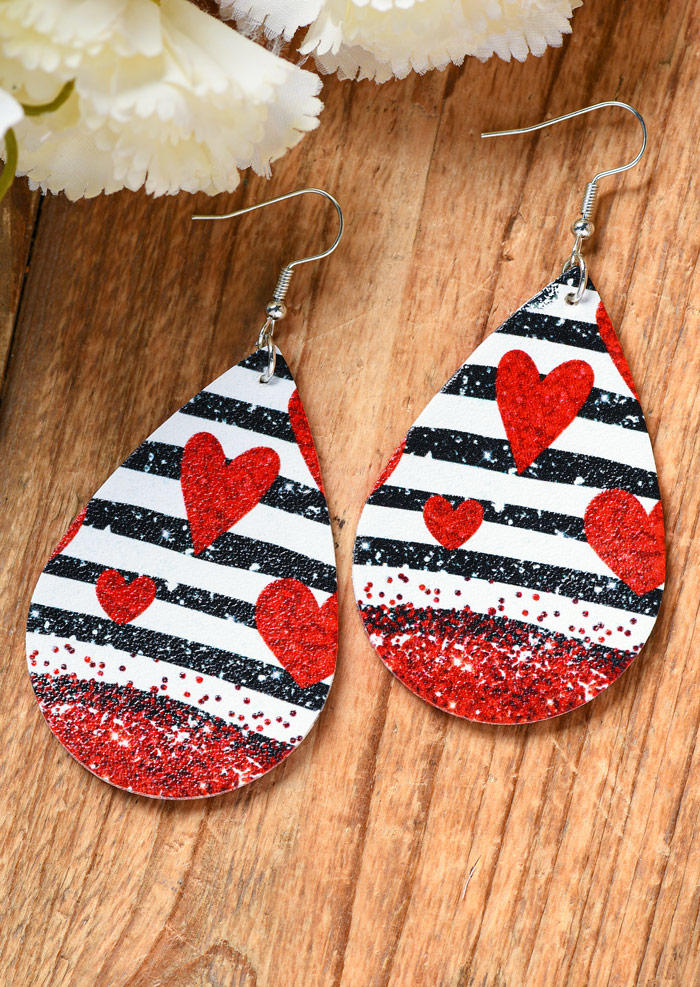 Valentine Heart Striped Glitter Earrings