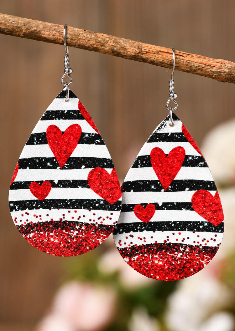 Valentine Heart Striped Glitter Earrings