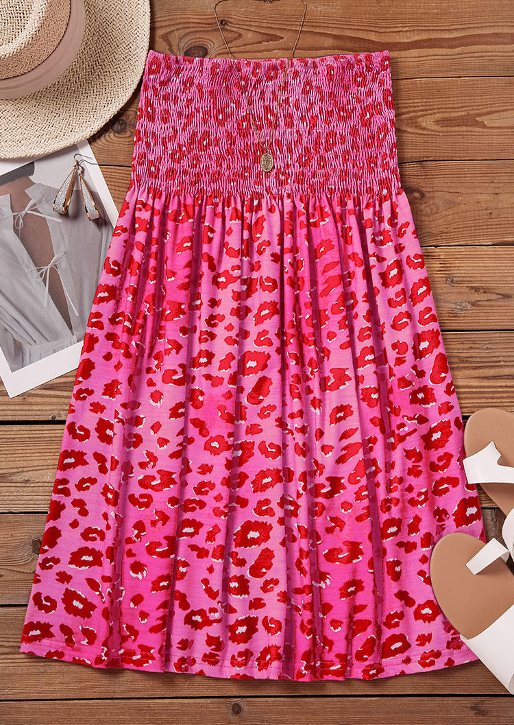 Leopard Smocked Strapless Mini Dress - Pink