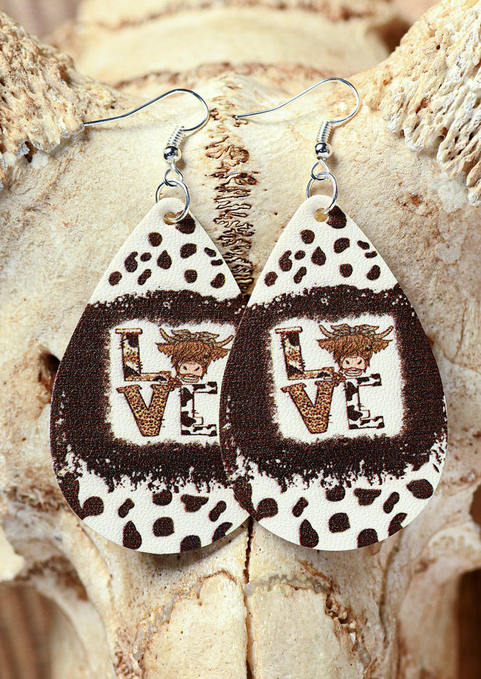 Love Highland Cattle Leopard PU Leather Earrings
