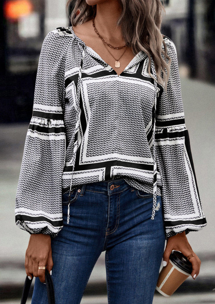 

Graphic Lantern Sleeve Casual Blouse, Multicolor, SCM011095