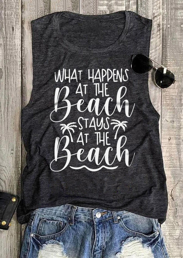 What Happens At The Beach Stays At The Beach Tank - Dark Grey