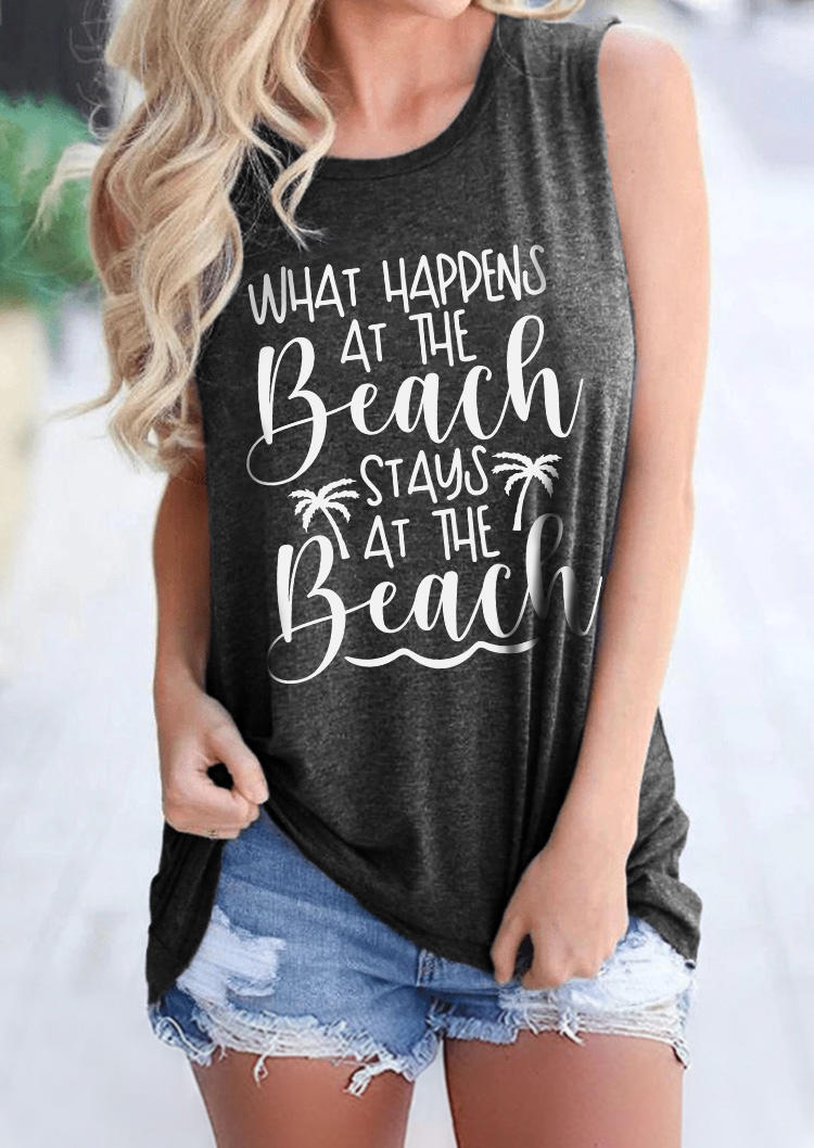

What Happens At The Beach Stays At The Beach Tank - Dark Grey, Gray, SCM011286
