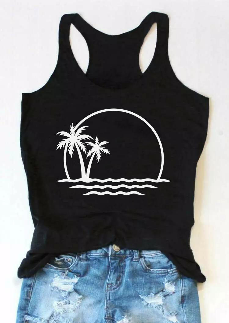 

Coconut Tree O-Neck Racerback Tank - Black, SCM011287