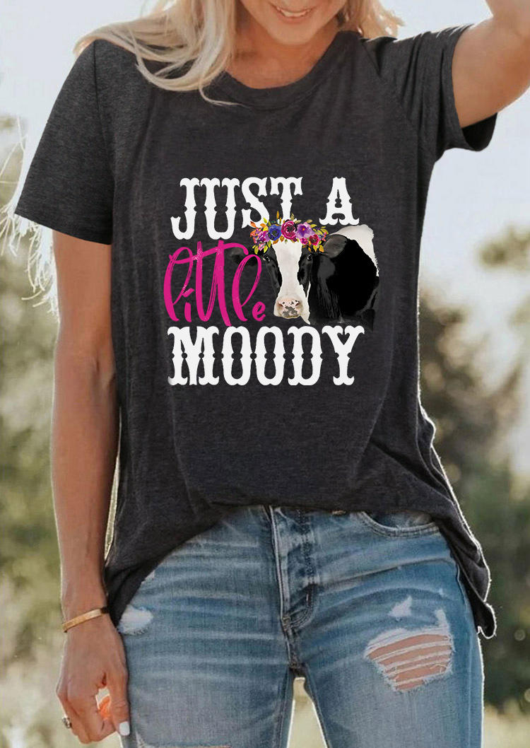 

Just A Little Moody Cow Floral T-Shirt Tee - Dark Grey, Gray, SCM011288