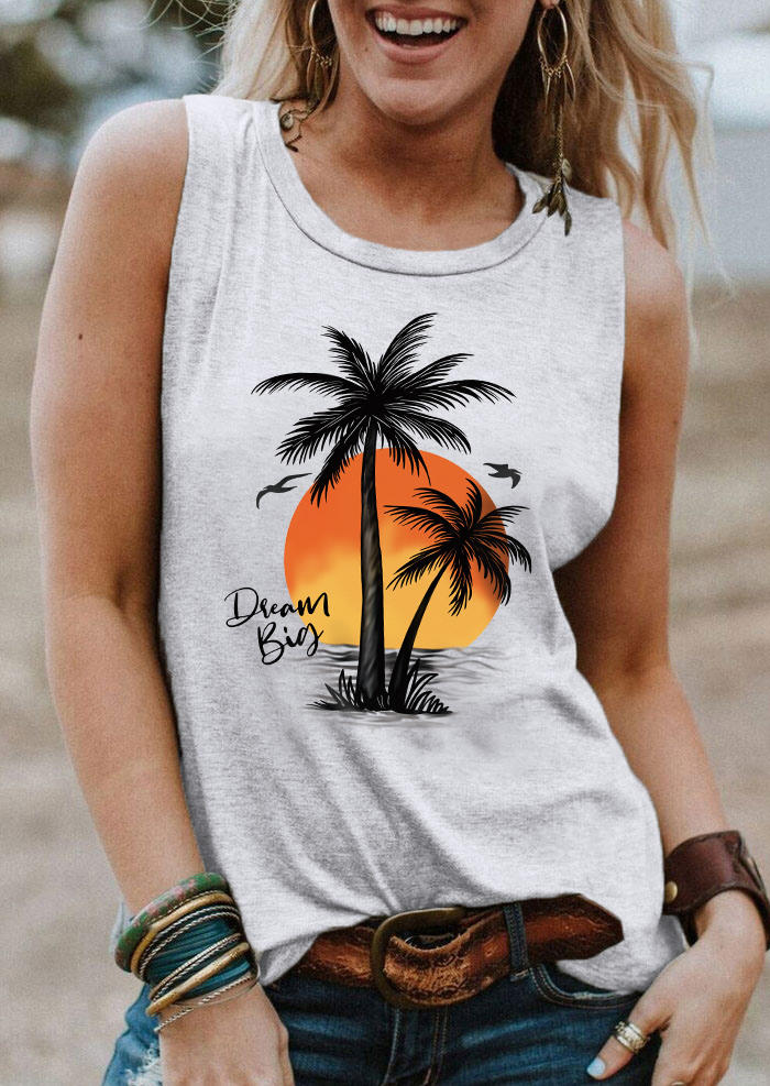 

Coconut Tree Casual O-Neck Tank - Light Grey, Gray, SCM011292