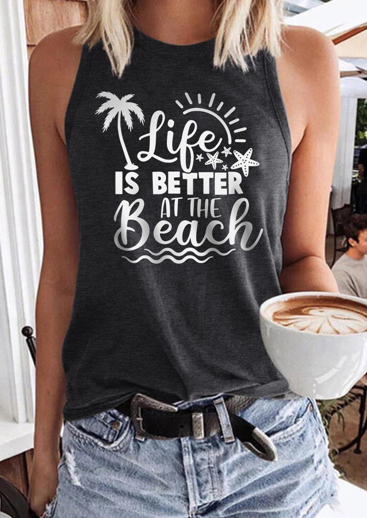 

Life Is Better At The Beach Coconut Tree Tank - Dark Grey, Gray, SCM011294