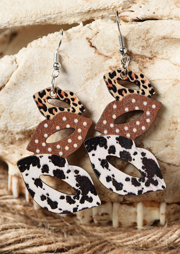 Leopard Cow Lips Dot Hollow Out Earrings