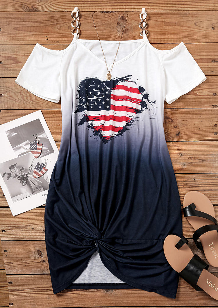 American Flag Gradient Heart Twist Metal Chain Mini Dress