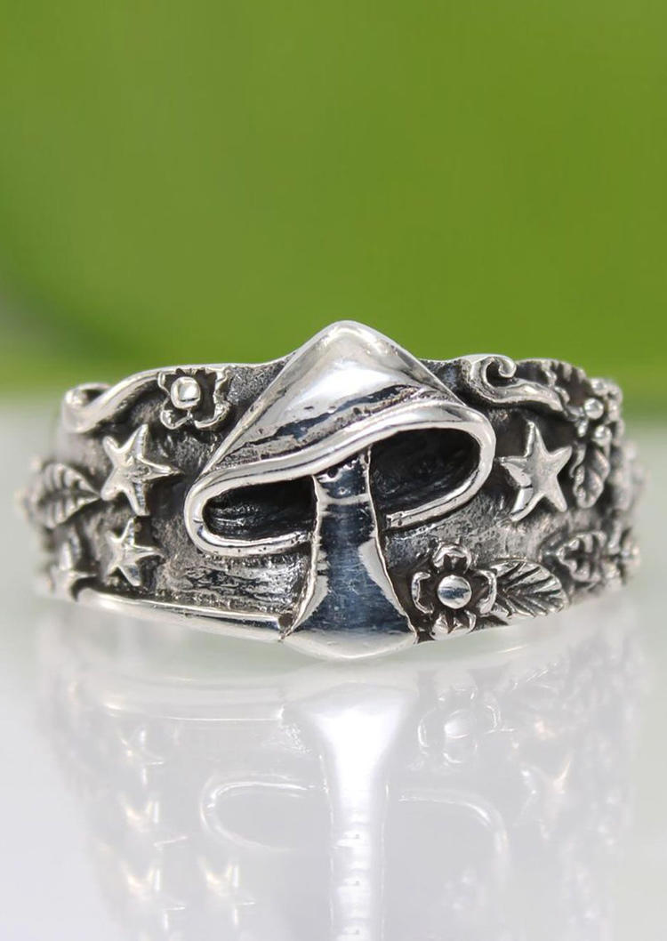 

Vintage Mushroom Star Leaf Alloy Ring, Silver, SCM011016
