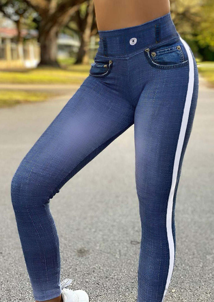 Butt Lifting High Waist Skinny Leggings - Dark Blue