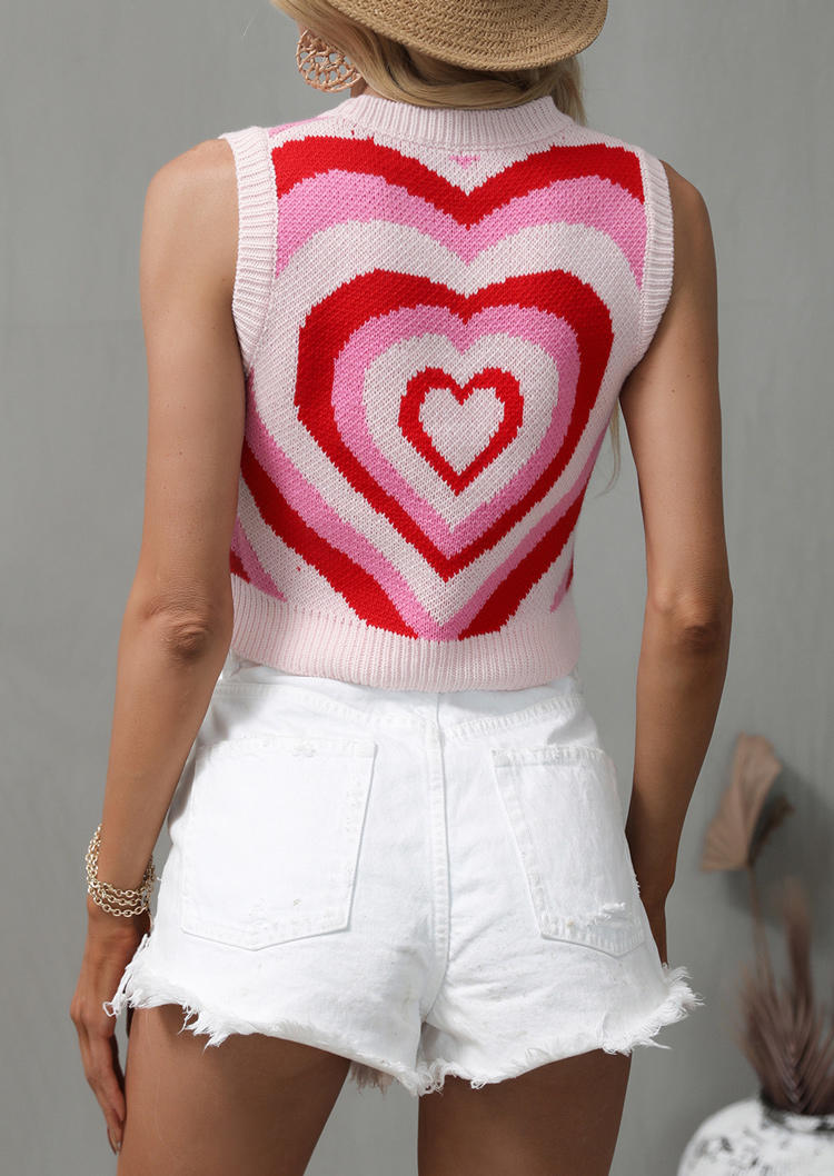 Valentine Love Heart Knitted Crop Tank Top - Pink