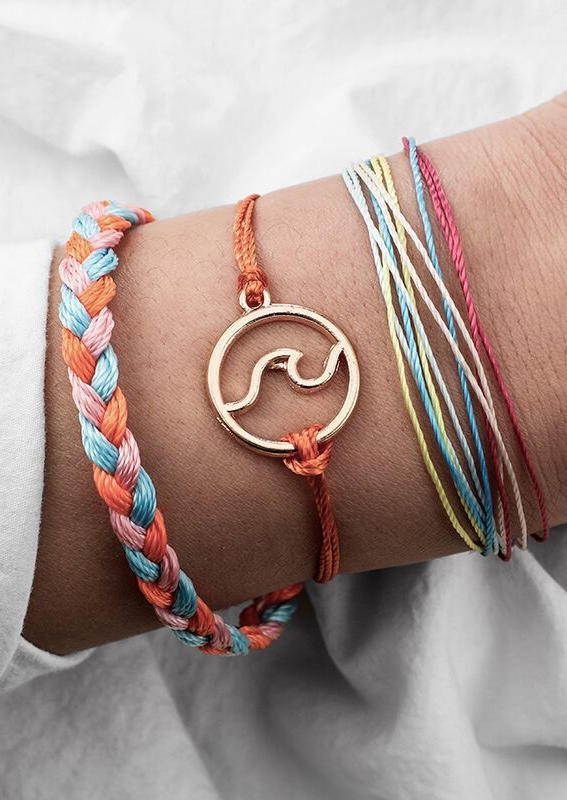 

3Pcs Braid Hollow Out Bracelet Set, Blue;multicolor, SCM011205