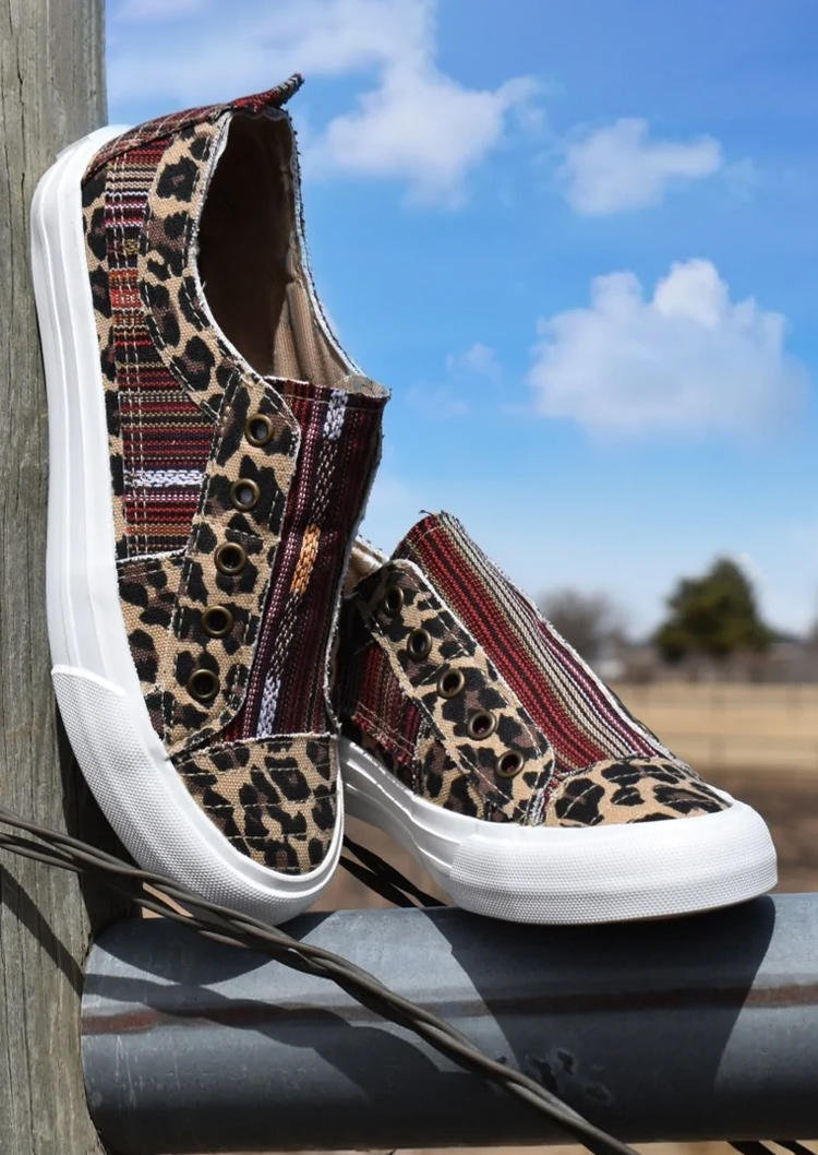 

Leopard Serape Striped Slip On Flat Sneakers, Multicolor, SCM011381