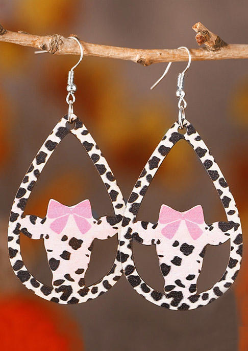 Cow Hollow Out Wooden Earrings