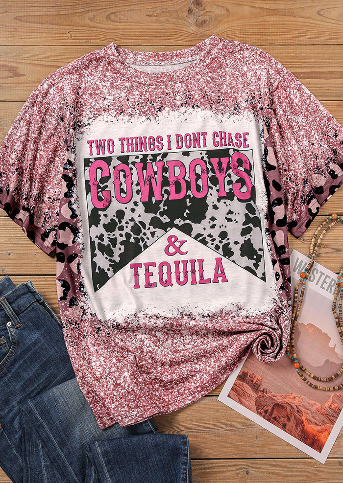 Two Things I Don't Chase Cowboys & Tequila Leopard Cow T-Shirt Tee