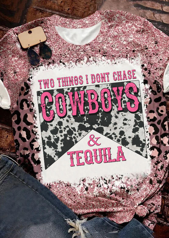 

Two Things I Don't Chase Cowboys & Tequila Leopard Cow T-Shirt Tee, Multicolor, SCM011055