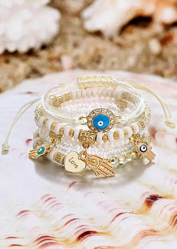 

6Pcs Bohemian Love Eye Beading Bracelet - White, SCM011080