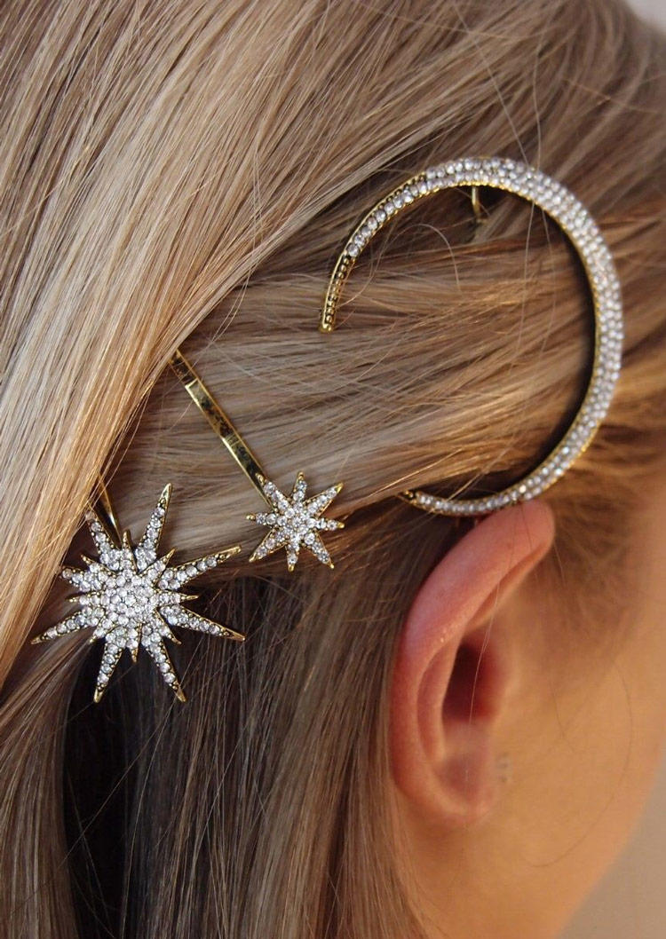 

Moon Star Snowflake Rhinestone Hairpin, Silver, SCM011204