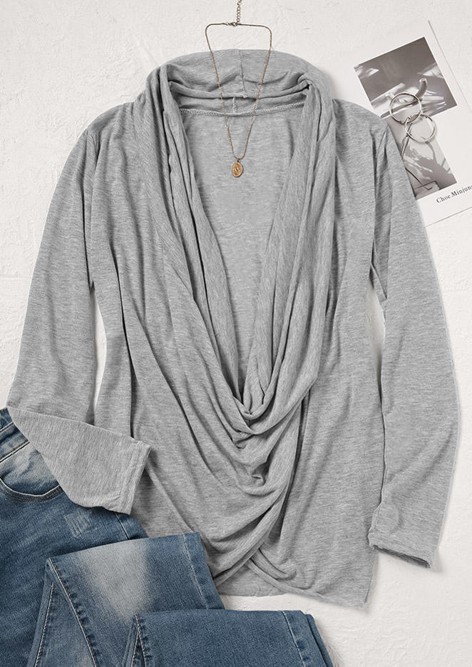Cowl Neck Long Sleeve Blouse - Gray