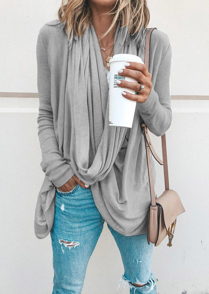 

Cowl Neck Long Sleeve Blouse - Gray, SCM011257