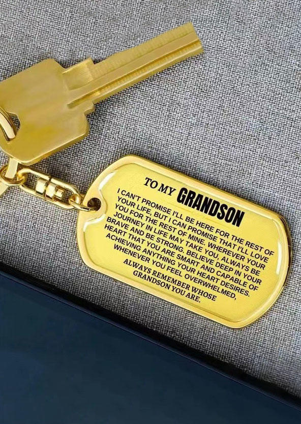 

To My Grandson Stainless Steel Keychain, Gold, SCM011297