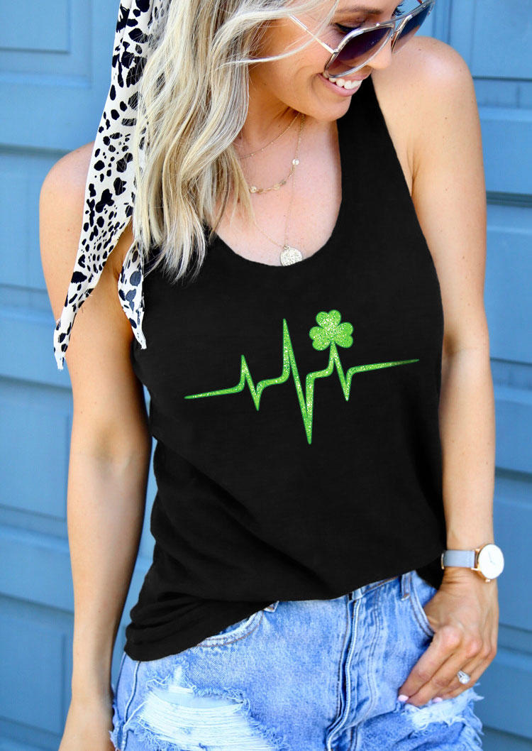 

St. Patrick' Day Lucky Shamrock O-Neck Tank - Black, SCM011362