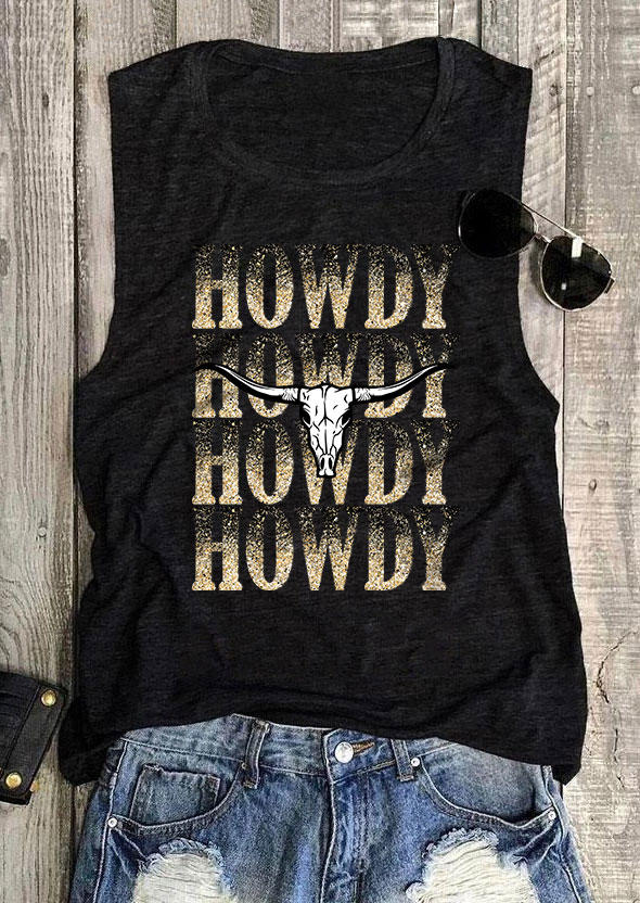 

Howdy Steer Skull Casual Tank - Black, SCM011427
