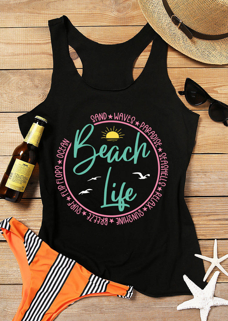 

Beach Life O-Neck Racerback Tank - Black, SCM011431