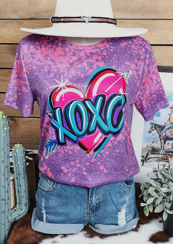 

Xoxo Heart Arrow Bleached T-Shirt Tee - Purple, SCM000044