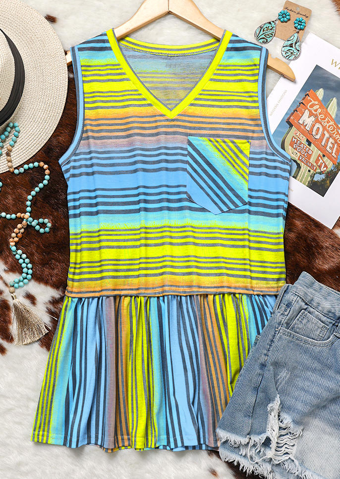 

Gradient Striped Pocket Casual Tank, Multicolor, SCM001233