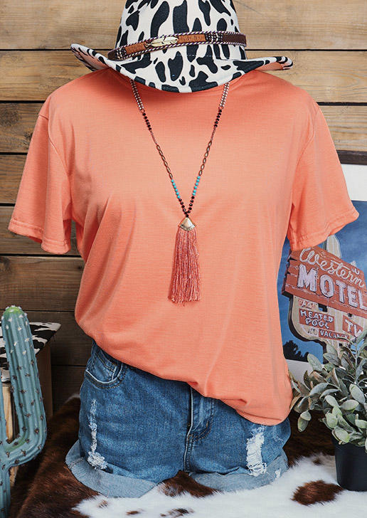 

Casual O-Neck T-Shirt Tee - Orange, SCM002983