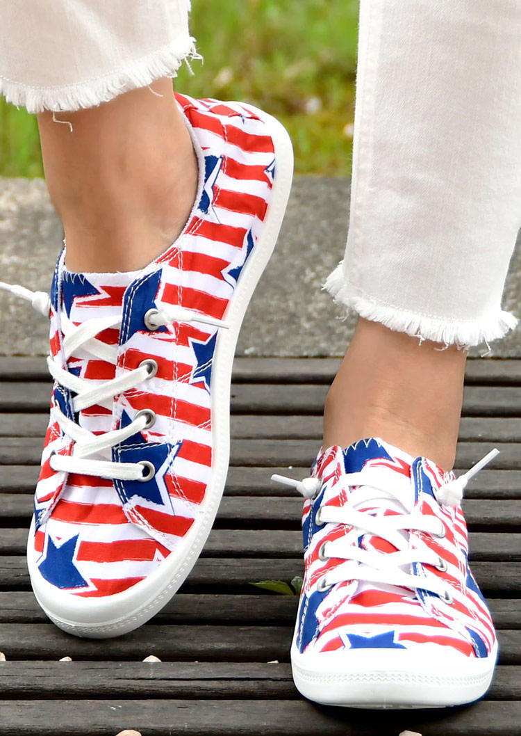 

American Flag Star Striped Flat Sneakers, Multicolor, SCM011305