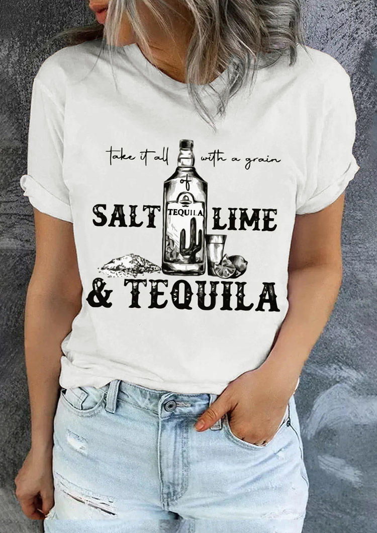 

Salt Lime Tequila O-Neck T-Shirt Tee - White, SCM011484