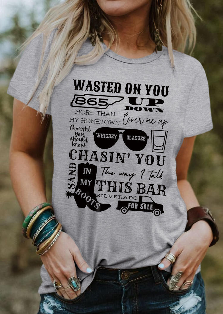 

Graphic O-Neck T-Shirt Tee - Gray, SCM011489