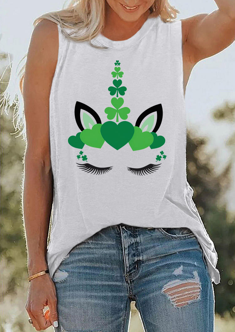 

St. Patrick' Day Unicorn Heart Lucky Shamrock Tank - Light Grey, Gray, SCM011508
