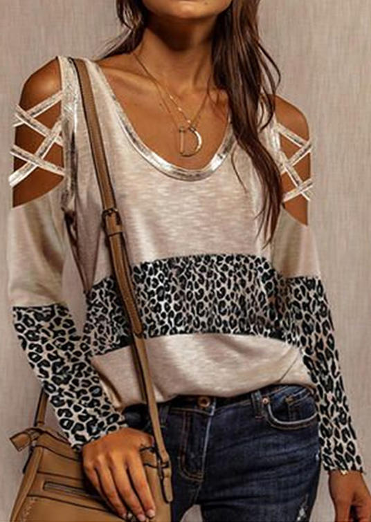

Leopard Color Block Criss-Cross Blouse, Multicolor, SCM011262