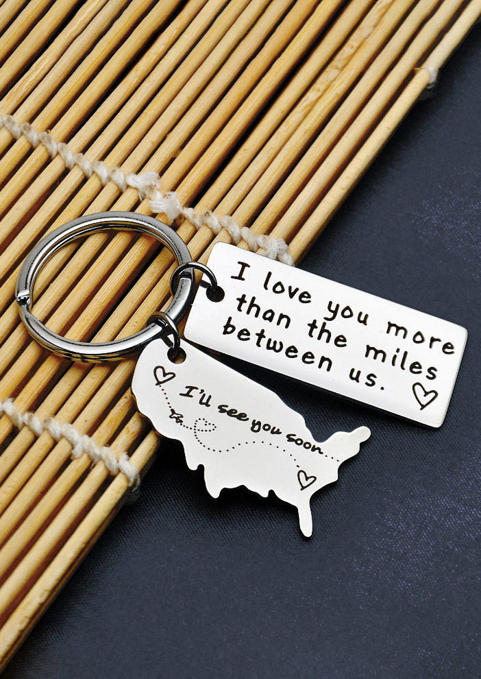

Valentine I Love You More Than The Miles Between Us Keychain, Silver, SCM011302