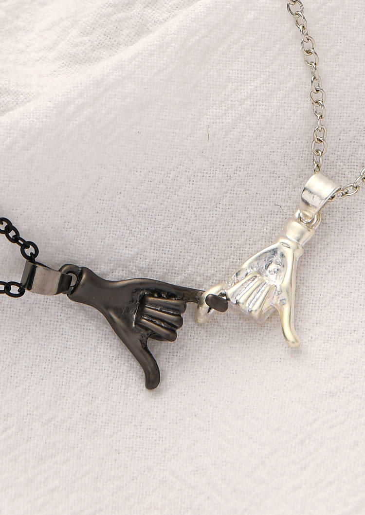 

2Pcs Valentine Hand In Hand Necklace Set, Black, SCM011370