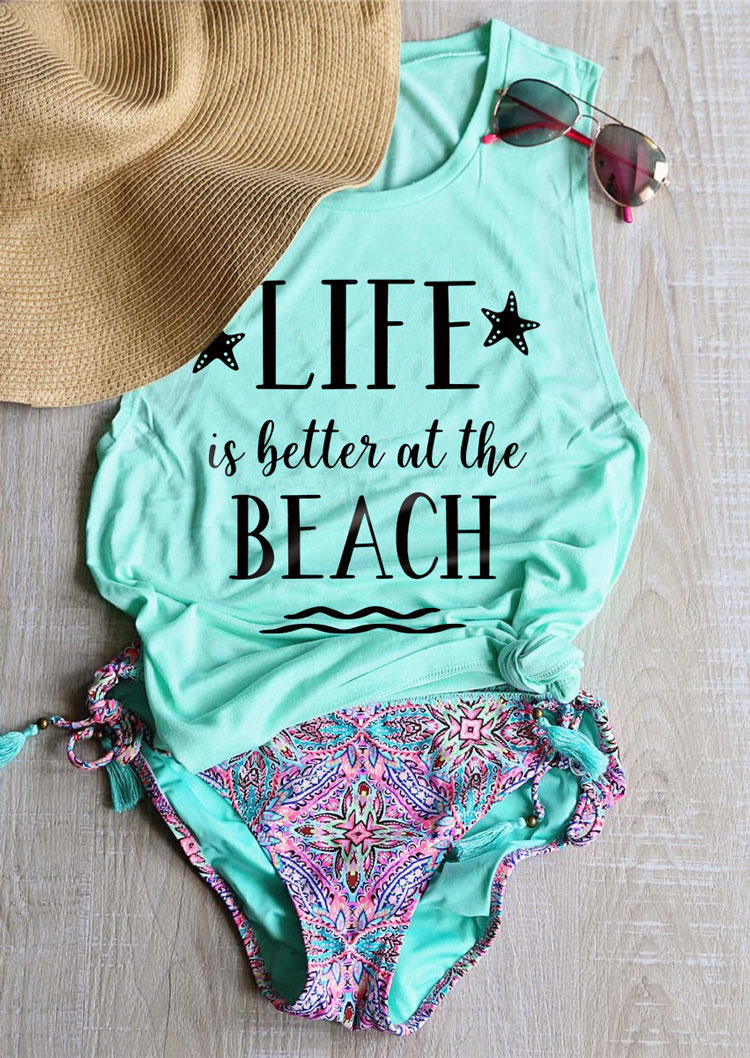 

Life Is Better At The Beach Starfish Tank - Cyan, Blue, SCM011493