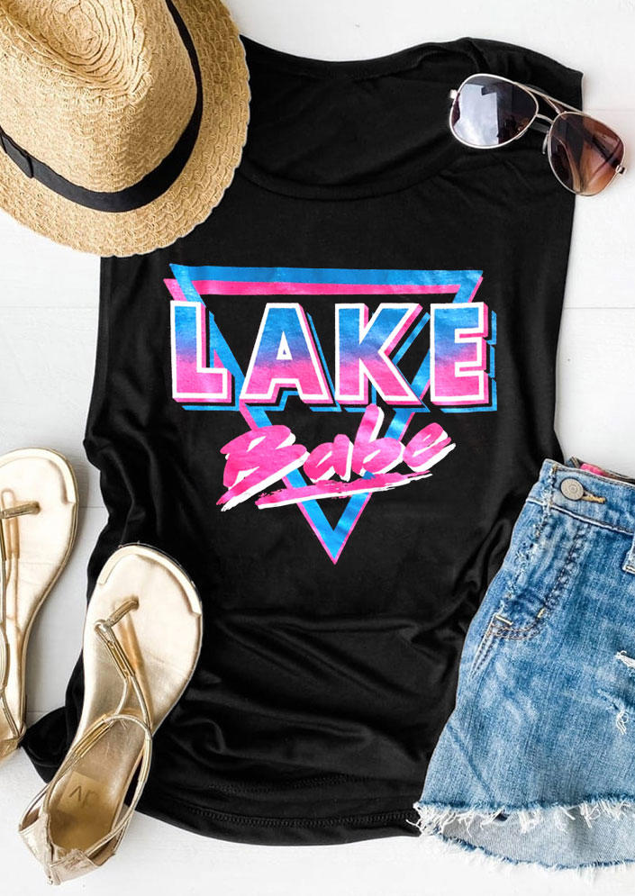 

Lake Babe Graphic Vintage O-Neck Tank - Black, SCM011496