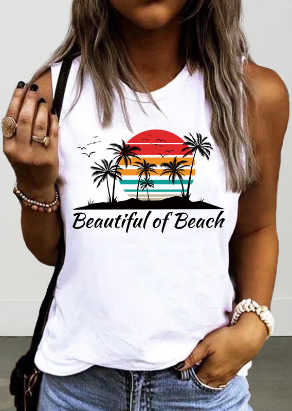 

Beautiful Of Beach Coconut Tree Sunset Tank - White, SCM011509