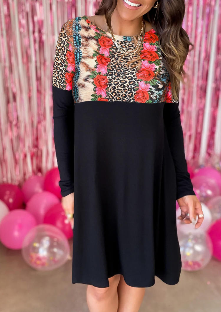 

Floral Leopard Turquoise Mini Dress, Multicolor, SCM011633