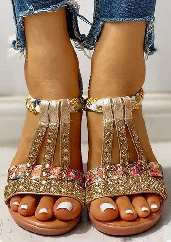 

Bohemian Rhinestone Hollow Out Sandals - Gold, SCM010852