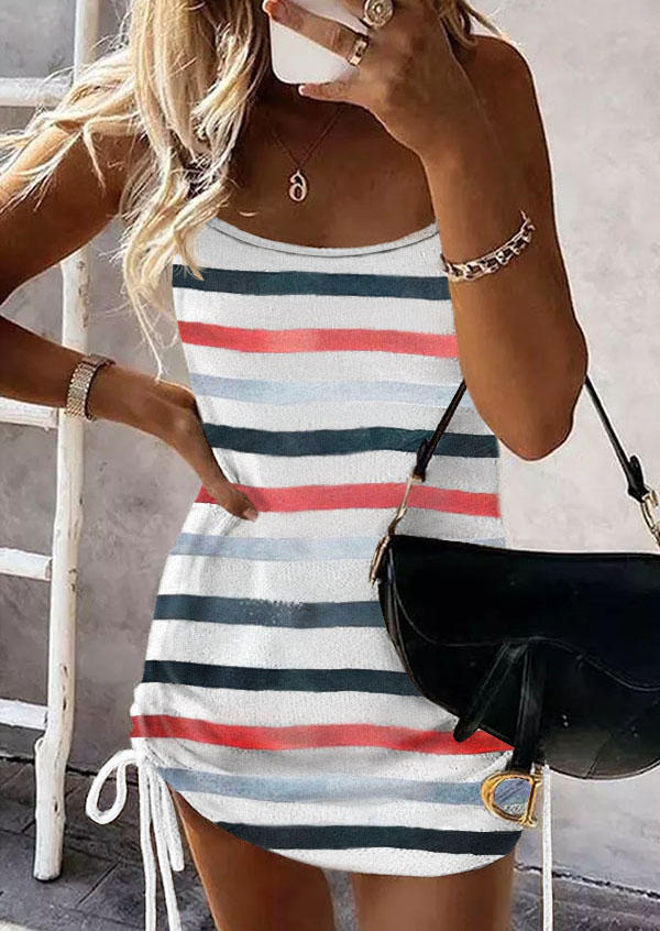 

Colorful Striped Spaghetti Strap Bodycon Dress, Multicolor, SCM011100