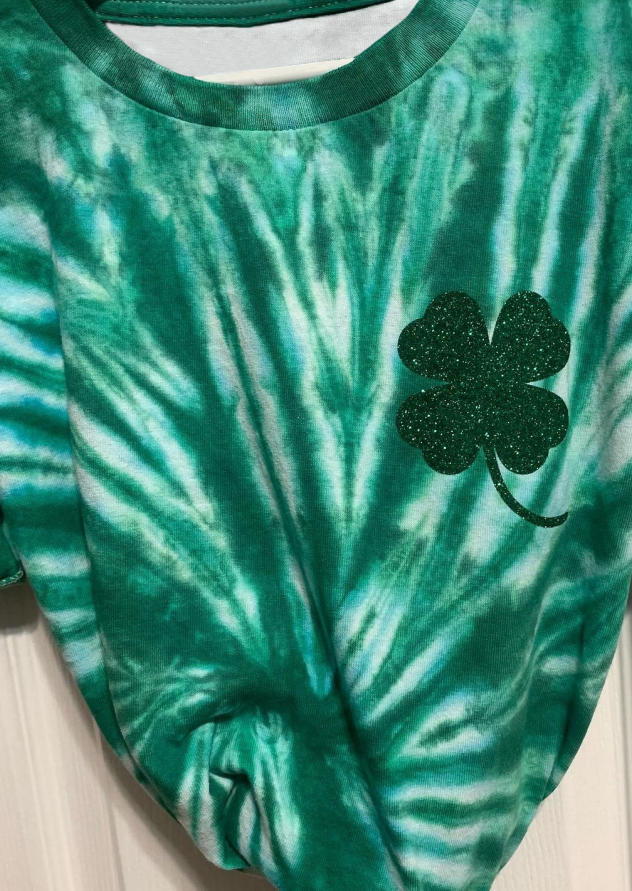 St. Patrick's Day Tie Dye Lucky Shamrock T-Shirt Tee - Green