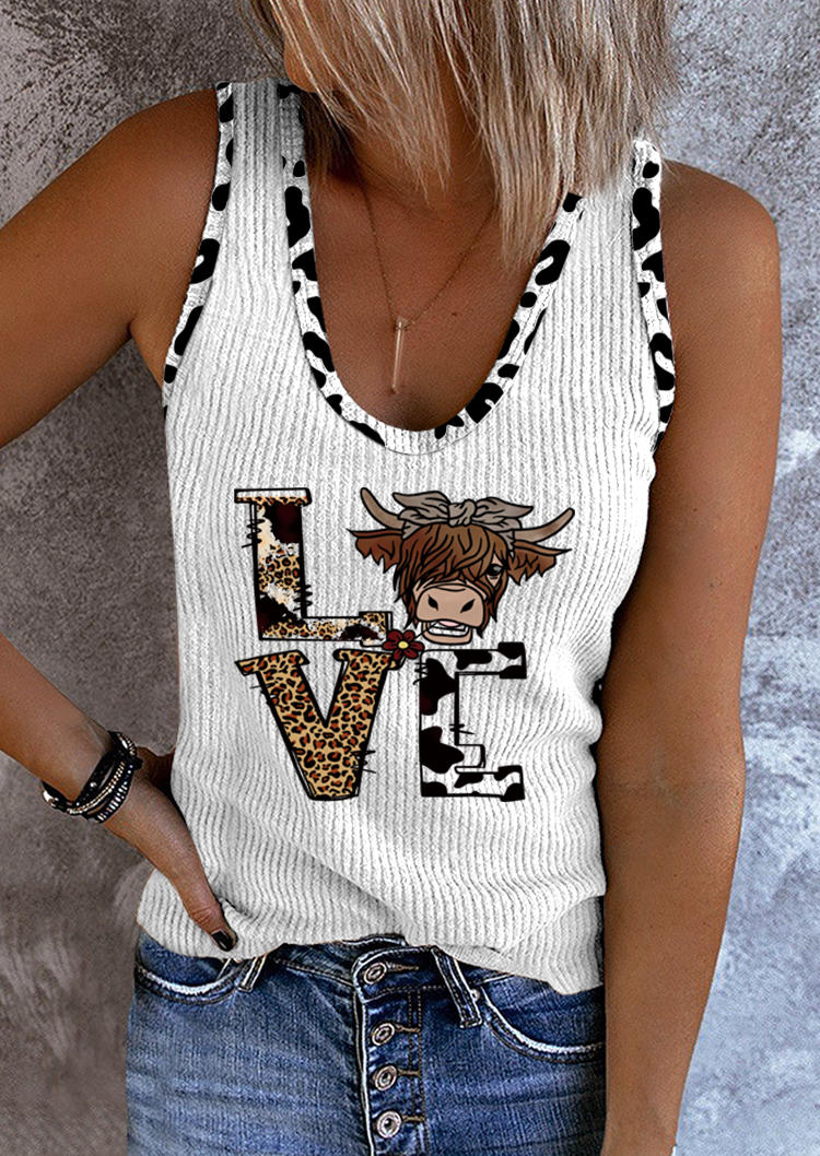 

Love Leopard Cow Highland Cattle Tank - White, SCM011295