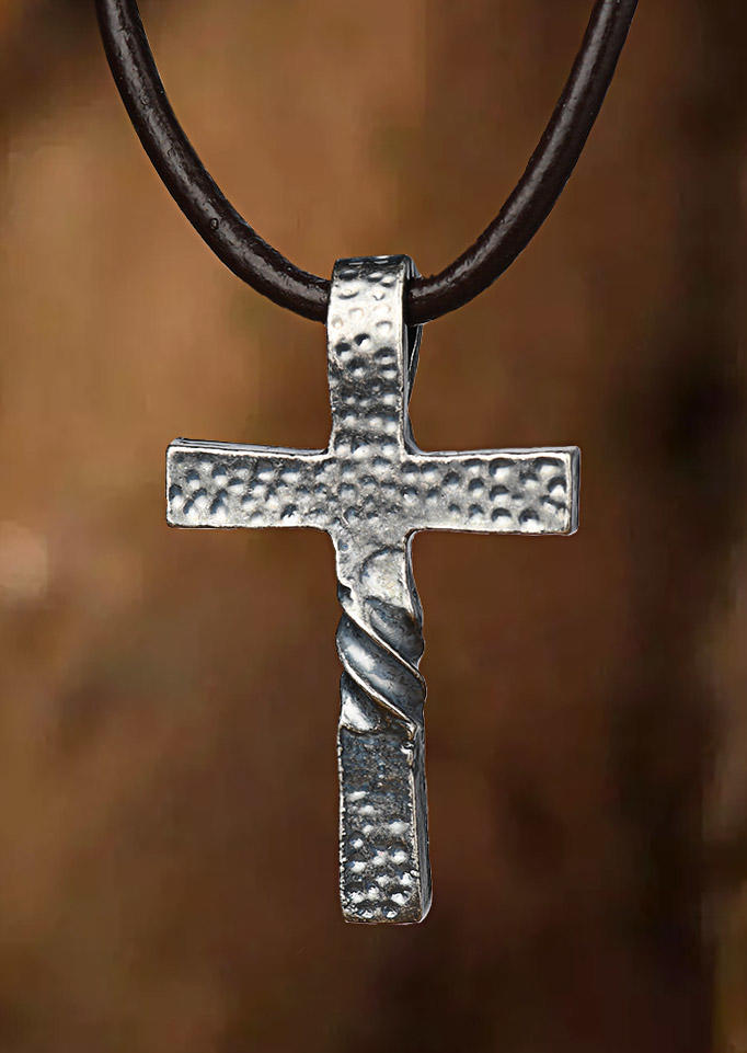 

Vintage Cross Twist Pendant Necklace, Brown, SCM011374