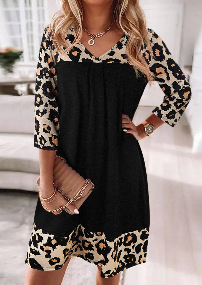 Leopard V-Neck Casual Mini Dress